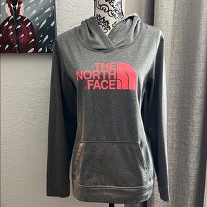The North Face Gray Hoodie with Pink Logo